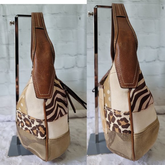 COACH 10808 Ergo Patchwork Leather Canvas Suede Hobo in Earth Tone Brown Color - Picture 5 of 12